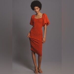 Anthropologie | Dolan red luff sleeve smocked midi dress size large NWT
